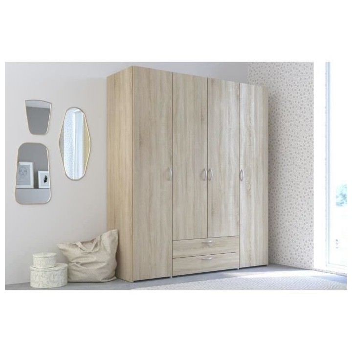 Armoire VARIA - Décor chene - 4 portes battantes + 2 tiroirs - L 160