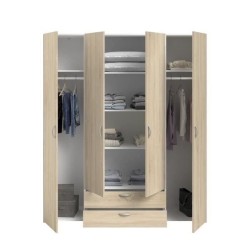 Armoire VARIA - Décor chene - 4 portes battantes + 2 tiroirs - L 160 x H 185 x P 51 cm - PARISOT