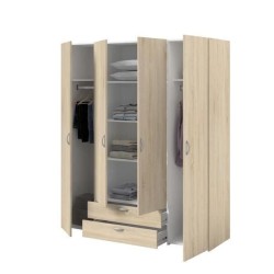 Armoire VARIA - Décor chene - 4 portes battantes + 2 tiroirs - L 160 x H 185 x P 51 cm - PARISOT