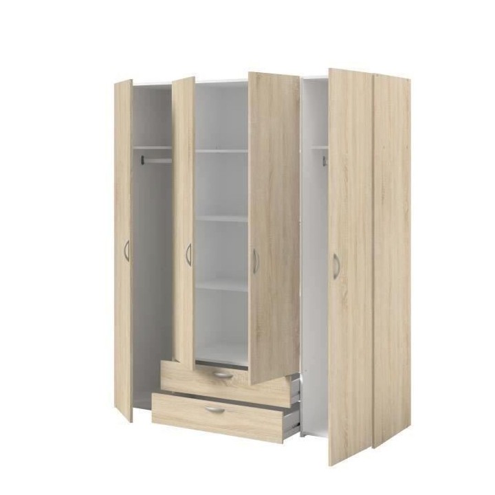Armoire VARIA - Décor chene - 4 portes battantes + 2 tiroirs - L 160