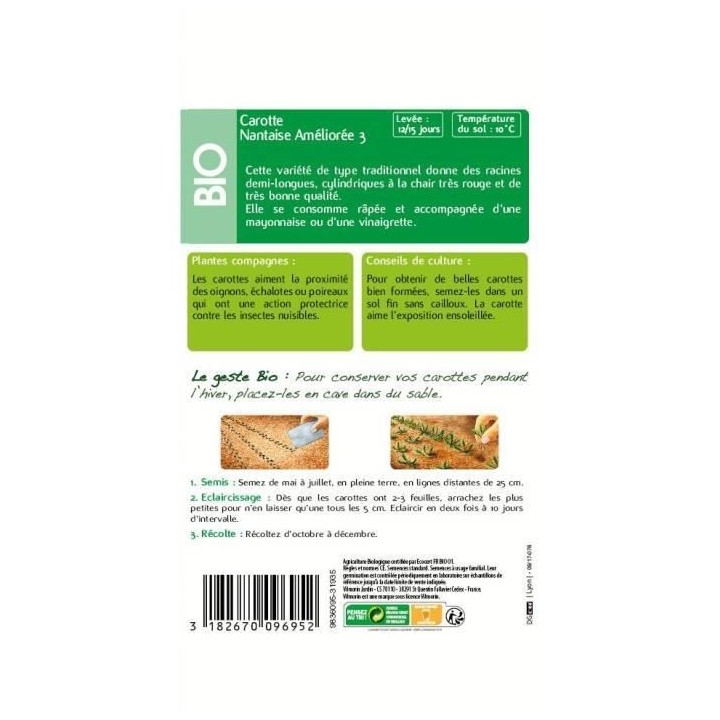 Carotte nantaise améliorée 3 bio Vilmorin