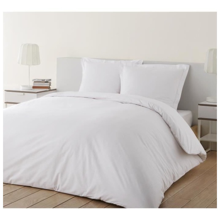VISION - Housse de couette unie 240x220cm avec 2 taies 65x65cm - Blanc