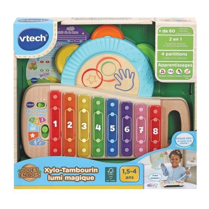 VTECH BABY - Play Green - Xylo-Tambourin Lumi Magique (Jouet Bois FSC)
