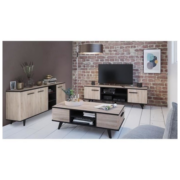Ensemble meuble TV table basse buffet WAYNE - Mélaminé - Style scand