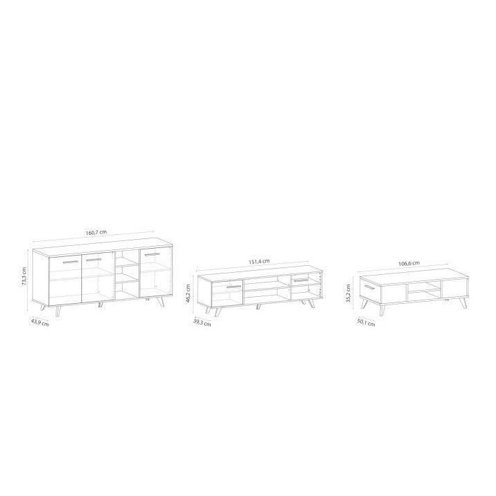 Ensemble meuble TV table basse buffet WAYNE - Mélaminé - Style scand