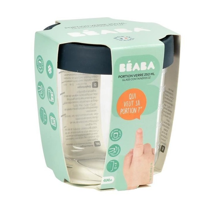 Béaba Portion Pot de Conservation en Verre Bleu Foncé 250ml