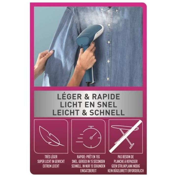 CALOR Défroisseur vapeur, 70 ml, Vapeur 20 g/min, Chauffe en 15 sec,