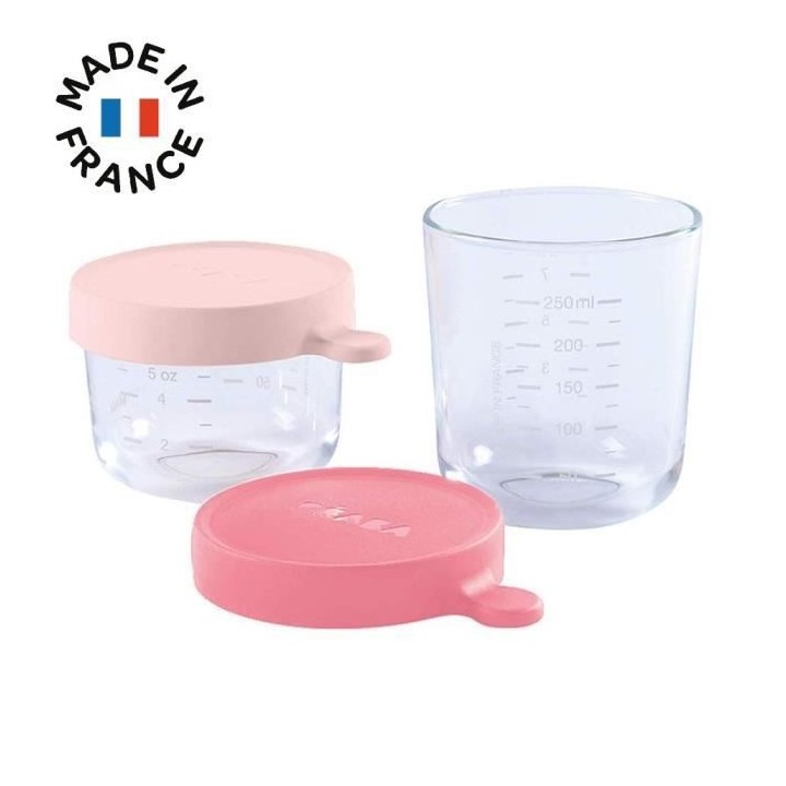 BEABA Lot de 2 portions verre 150ml et 250ml - Pink