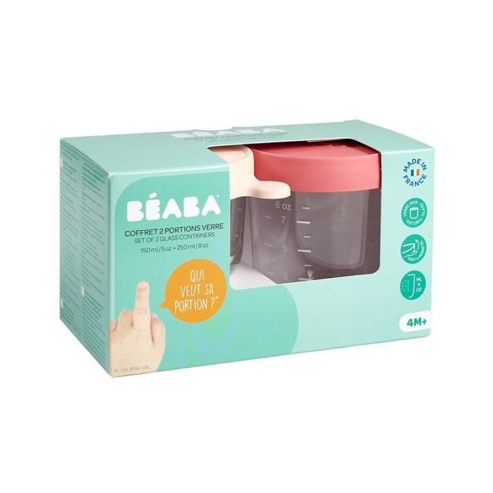 BEABA Lot de 2 portions verre 150ml et 250ml - Pink