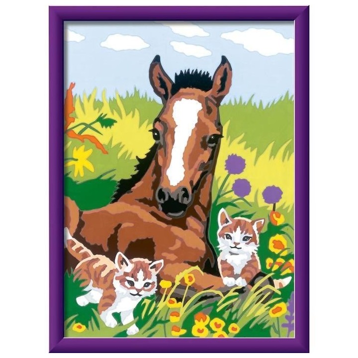 Numéro d'Art moyen Cheval et chatons - 00023600