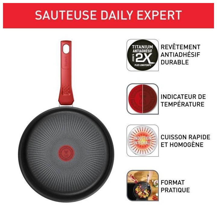 TEFAL Sauteuse 24 cm, Induction, Revetement antiadhésif, Couvercle ve