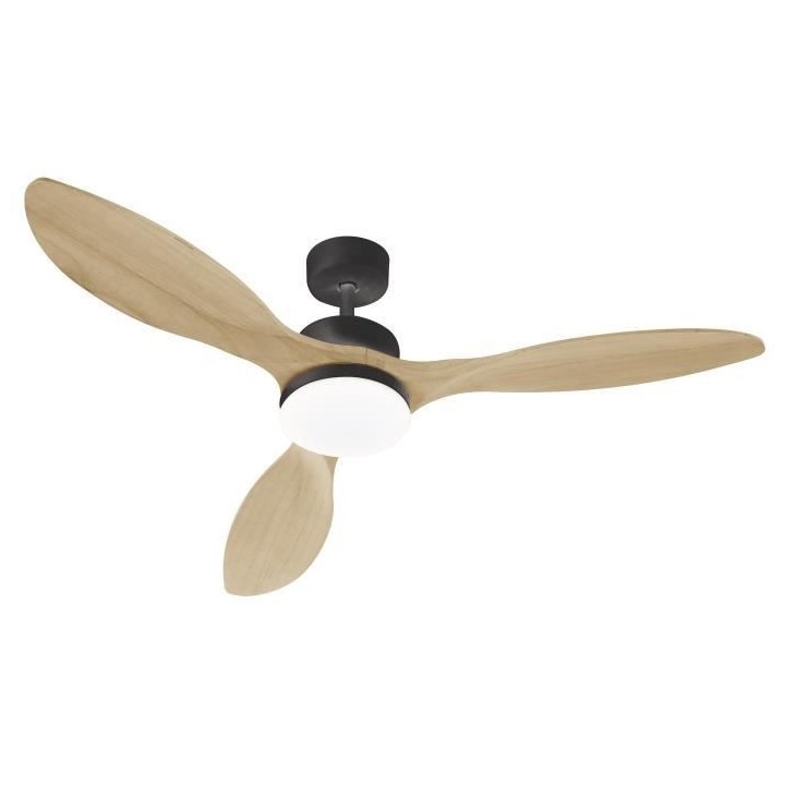 OKLAHOMA Noir & Bois - Ventilateur de plafond Ø137cm 100W + éclairag