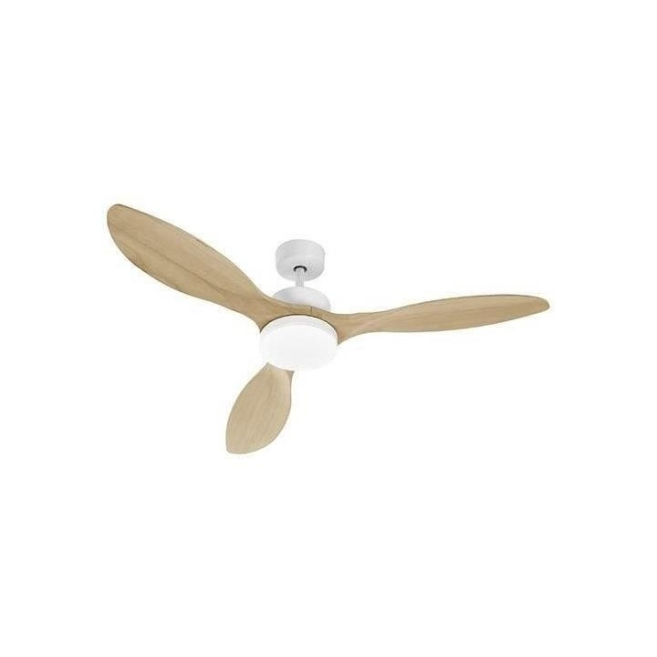 OKLAHOMA Blanc & Bois - Ventilateur de plafond Ø137cm 100W + éclaira