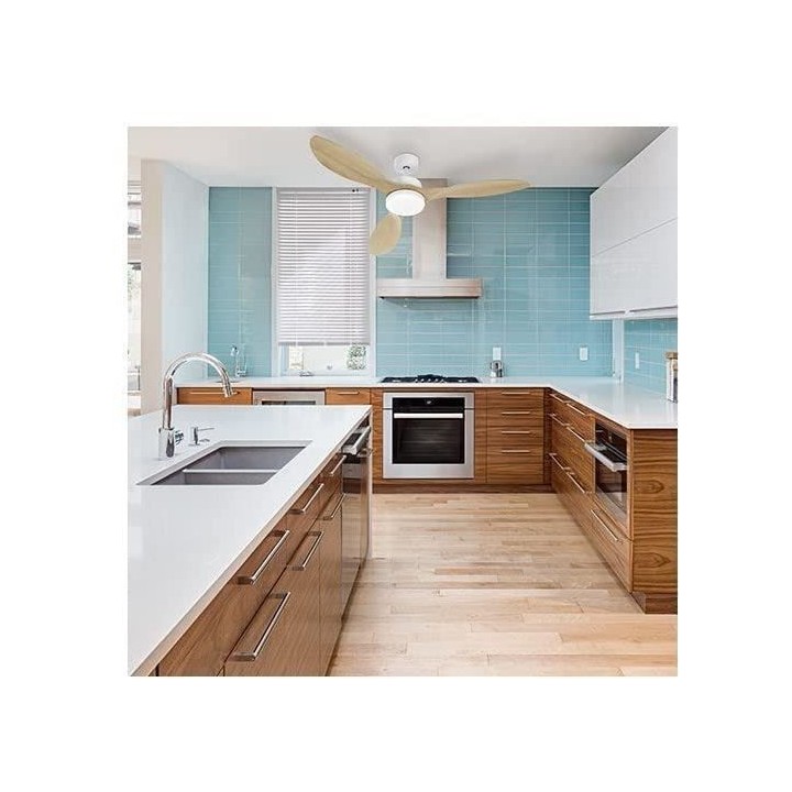 OKLAHOMA Blanc & Bois - Ventilateur de plafond Ø137cm 100W + éclaira