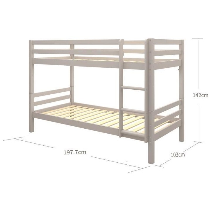 Lits superposés séparables enfant - 2x90x190 cm - Pin massif gris cl