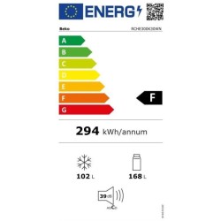 BEKO RCHE300K30WN - Réfrigérateur combiné pose-libre 270L (168+102L) - Froid ventilé - L54x H182,4cm - Blanc