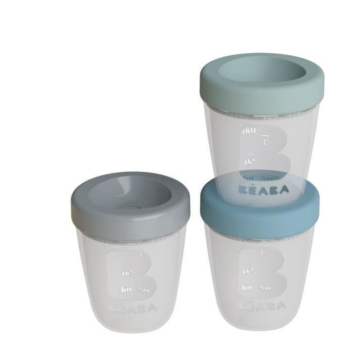 BEABA, Set 3 pots de conservation, Silicone, Empilables et emboitables