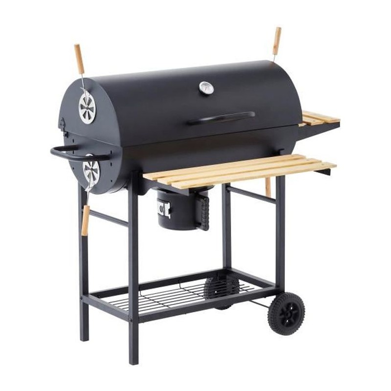 Barbecue a charbon MIKE - 2 grilles acier chromé - Surface de cuisson : 71 x 35 cm - Noir