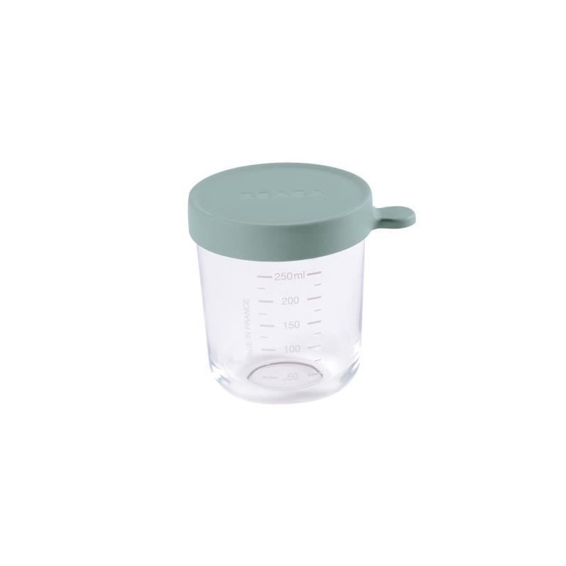 BEABA Portion Conservation Repas Bébé/Verre Extra Résistant, Made in France, 250 ml eucalyptus green