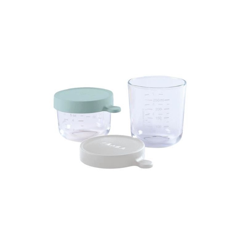 Béaba Portion Set 2 Pots de Conservation en Verre Airy Green 150ml + Light Mist 250ml