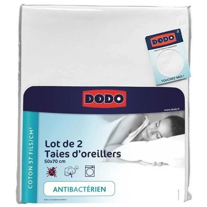 Lot de 2 taies d'oreiller rectangulaires DODO - 50x70 cm - Blanc - Fab