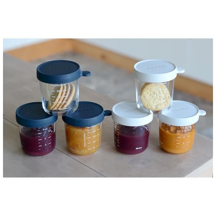 BEABA Pack 6 portions verre (250 ml dark blue / 250 ml light mist)