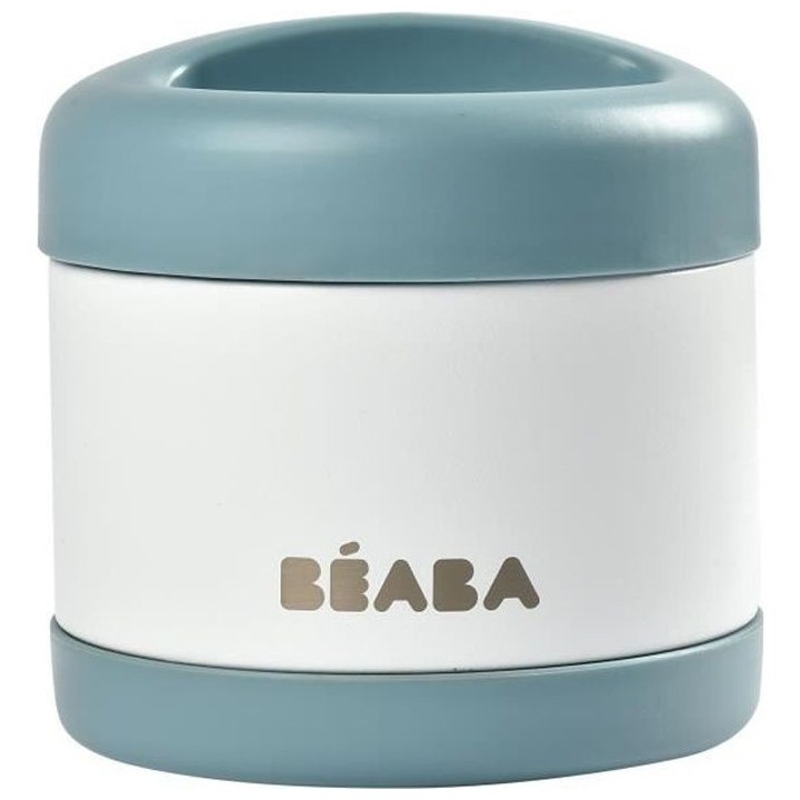 Béaba Portion Pot de Conservation Inox Isotherme Bleu Blanc 500ml