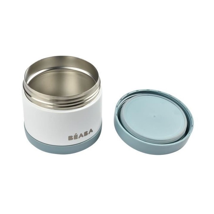 Béaba Portion Pot de Conservation Inox Isotherme Bleu Blanc 500ml