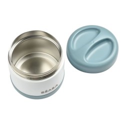 Béaba Portion Pot de Conservation Inox Isotherme Bleu Blanc 500ml