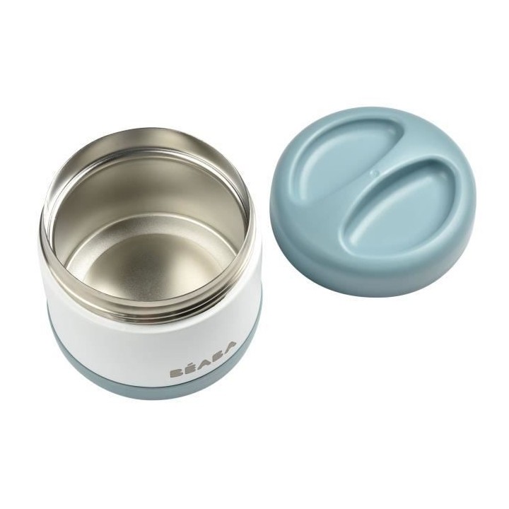 Béaba Portion Pot de Conservation Inox Isotherme Bleu Blanc 500ml