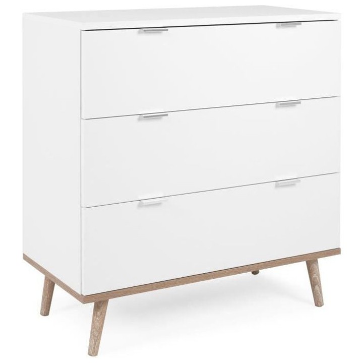 Commode Göteborg - 3 tiroirs - Décor chene sonoma Blanc - Scandinave
