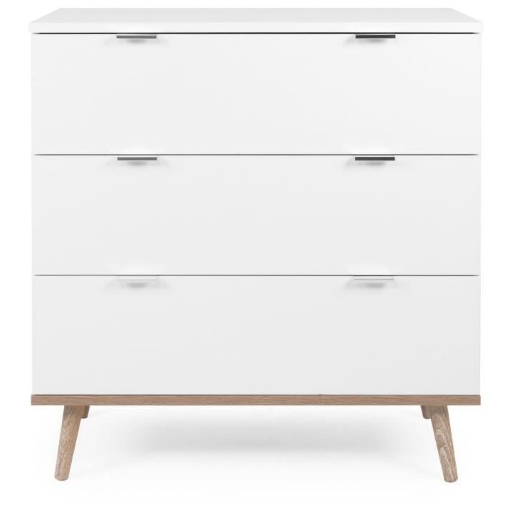 Commode Göteborg - 3 tiroirs - Décor chene sonoma Blanc - Scandinave