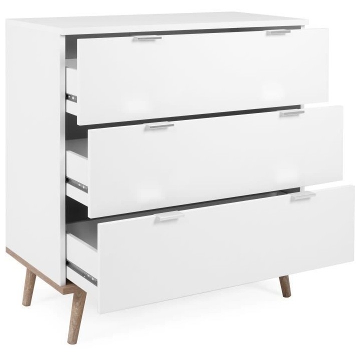 Commode Göteborg - 3 tiroirs - Décor chene sonoma Blanc - Scandinave