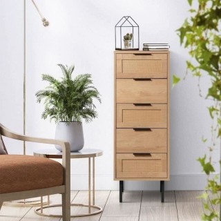 Commode haute 5 tiroirs - En panneaux de particules avec piétement en