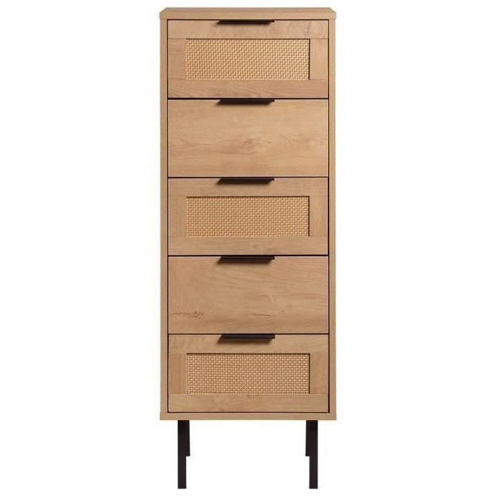 Commode haute 5 tiroirs - En panneaux de particules avec piétement en