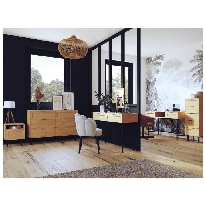 Commode haute 5 tiroirs - En panneaux de particules avec piétement en