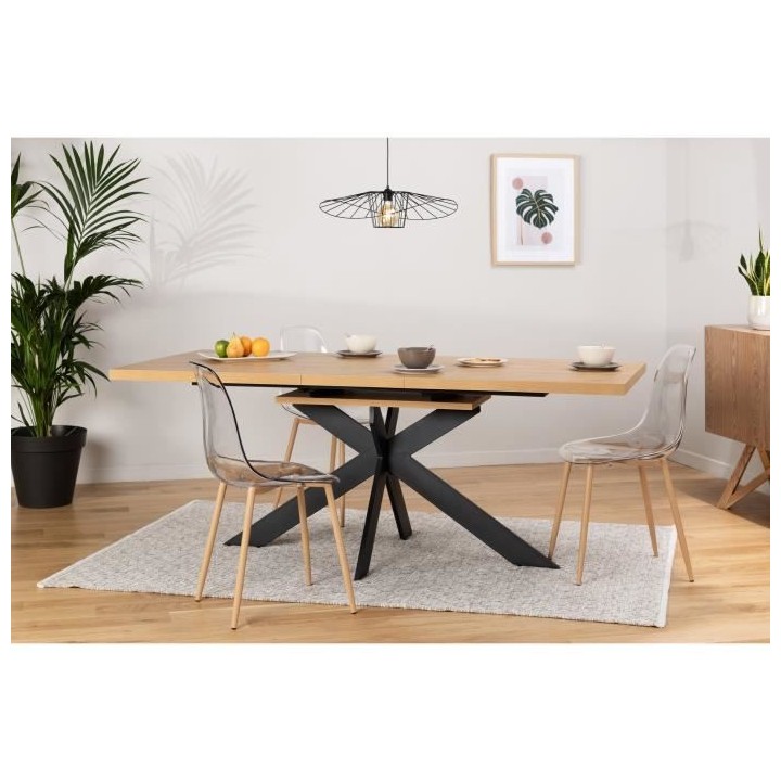 Table a manger extensible - Décor chene et métal noir - RAVEN - L 16