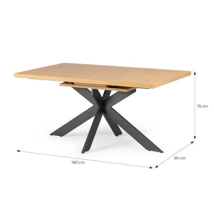 Table a manger extensible - Décor chene et métal noir - RAVEN - L 16