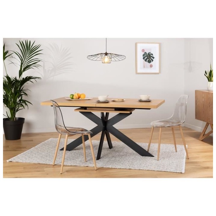 Table a manger extensible - Décor chene et métal noir - RAVEN - L 16