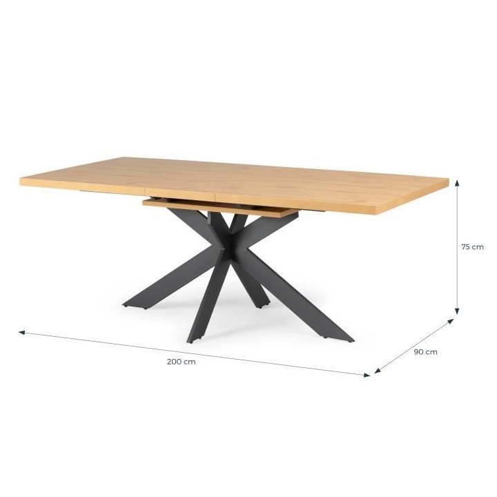 Table a manger extensible - Décor chene et métal noir - RAVEN - L 16