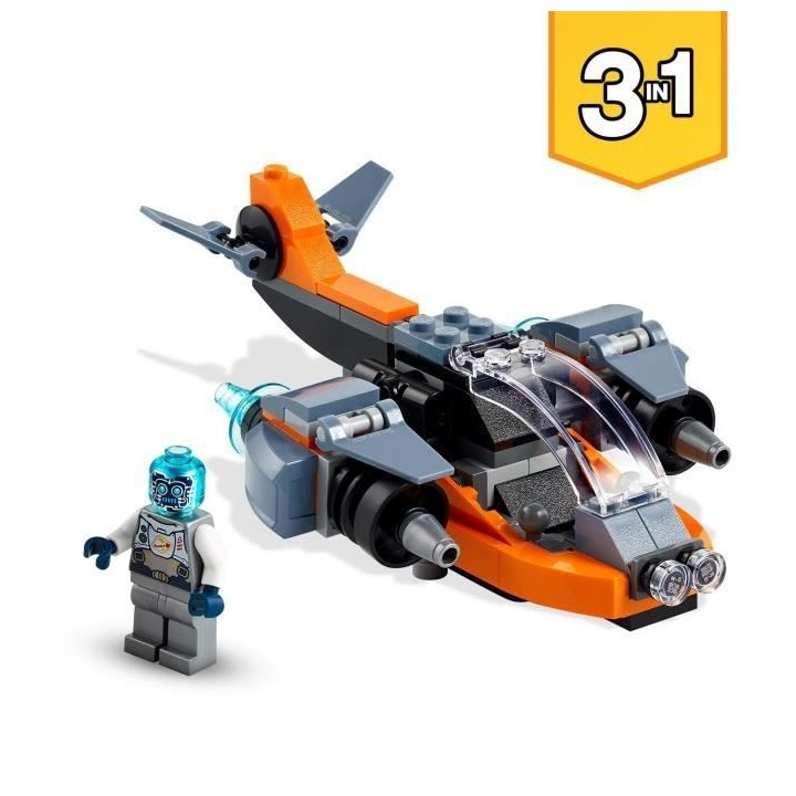 LEGO Creator 3-en-1 31111 Le Cyber Drone, Jouet de Construction, Figur
