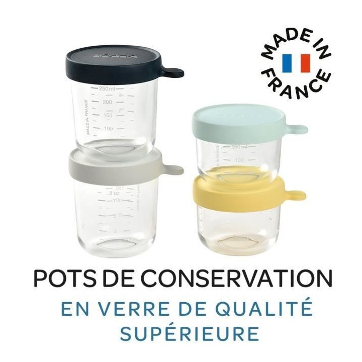 BÉABA Coffret 4 portions verre, pots de conversation (150ml yellow /
