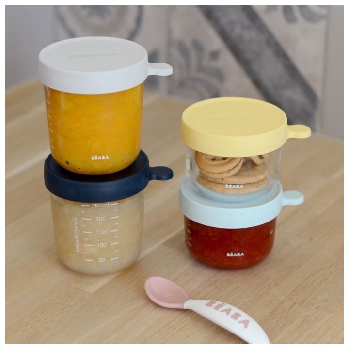 BÉABA Coffret 4 portions verre, pots de conversation (150ml yellow /