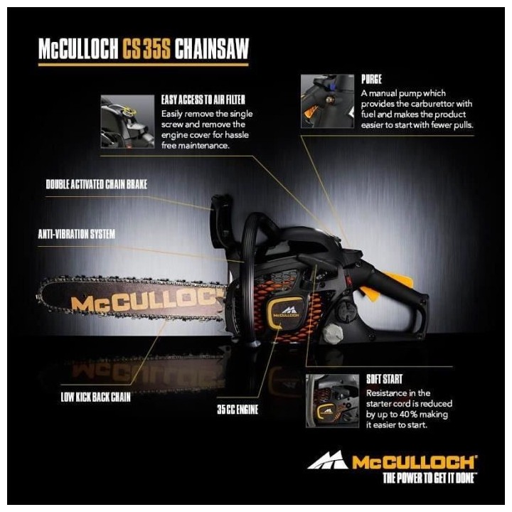 Tronçonneuse thermique MCCULLOCH - CS 35S - 1,4 kW - 35 cc - 35 cm -