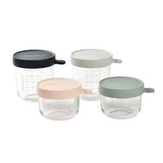 BÉABA Coffret 4 portions verre, pots de conservation (150ml pink / 15