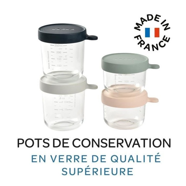 BÉABA Coffret 4 portions verre, pots de conservation (150ml pink / 15