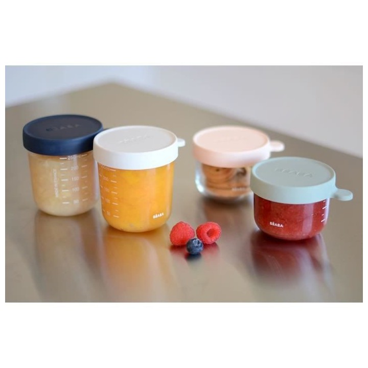 BÉABA Coffret 4 portions verre, pots de conservation (150ml pink / 15
