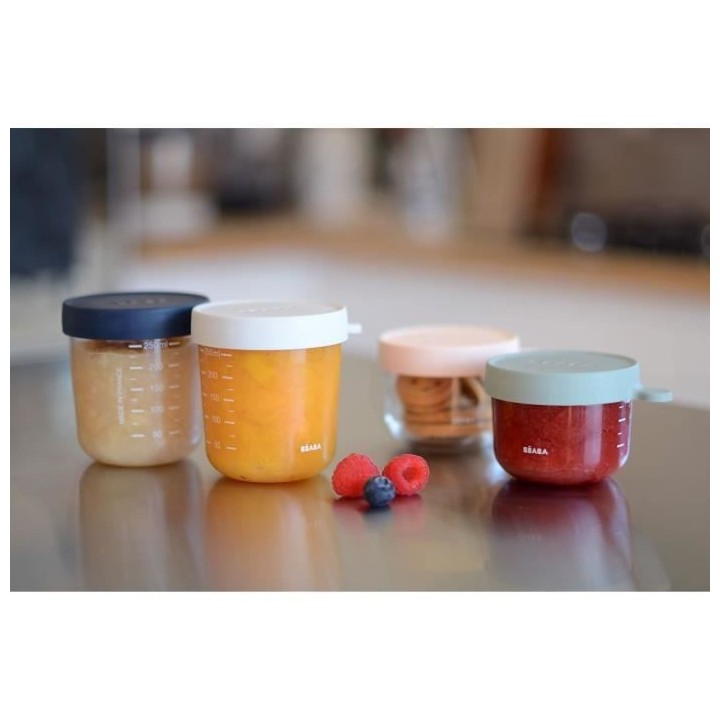 BÉABA Coffret 4 portions verre, pots de conservation (150ml pink / 15