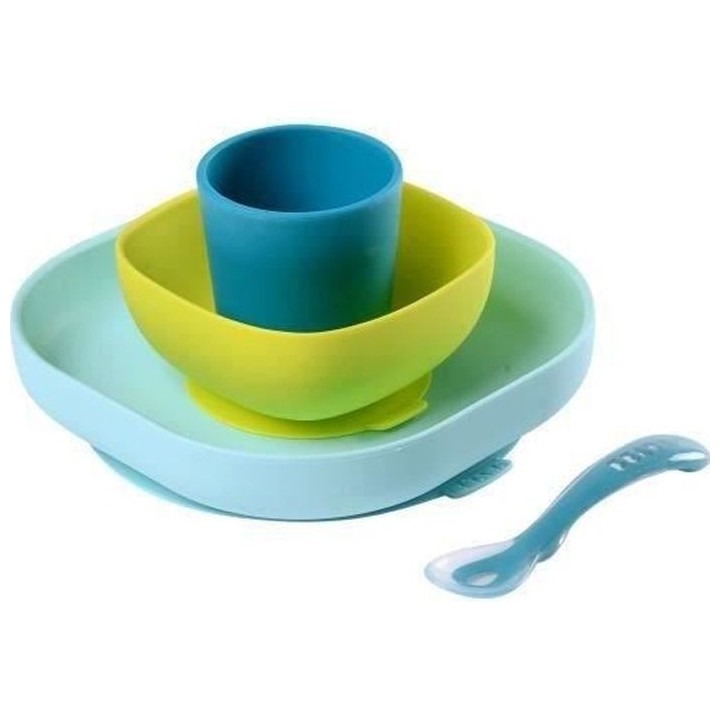 Béaba Coffret Repas Silicone 4 pieces Bleu