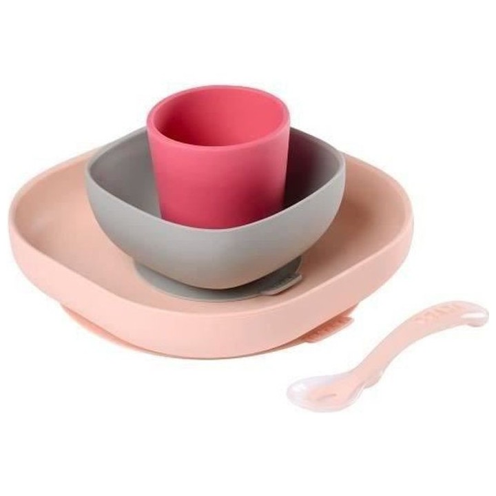 BEABA, Coffret repas Silicone Bébé, Avec Ventouse, Anti-dérapant, 4
